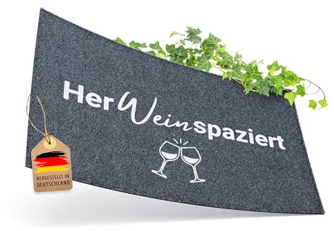 ElbFuchs Fußmatte 40x60cm HerWEINspaziert I Waschbar & rutschfest I Für Innen & Überdachte Außenbereiche I Lustige Türmatte in Grau I Ideal als Schmutzfang- und Eingangsmatte