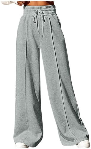Sweatpants for Women UK Wide Leg Lounge Pants Comfy Baggy Trousers Plus Size Loose Joggers Bottoms Athletic Pants Sports Outdoor Trousers Hiking Running Sweat Pants with Pocket Silver