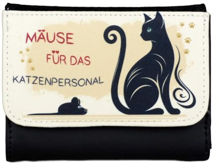 Fördeblau Lustiges Portemonnaie mit Katzen-Motiv – 'Mäuse für das Katzenpersonal' – Witzige Geldbörse für Katzenfreunde als Geschenk, 13,5x10 cm, viel Stauraum