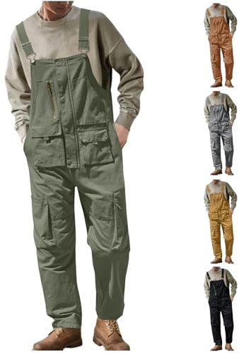 Generisch Arbeitshose Latzhose Herren, Schutz-Alle Jahreszeiten Arbeits Herren Männer Schwarz Arbeitshosen Kurz Overalls Fit Jumpsuit Blau Jeans Fasching Arbeitslatzhose Jeans (XXL, Army Green)