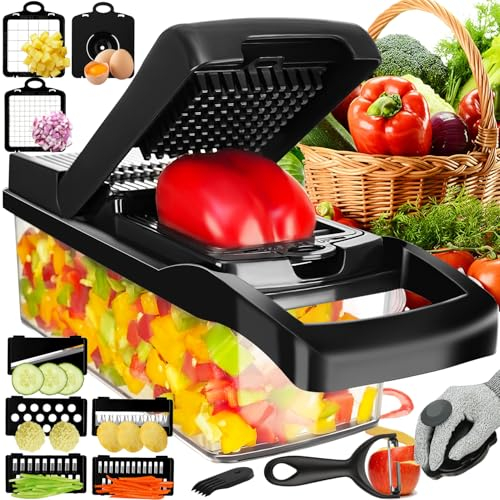 Enleber Cortador de Verdura, Mandolina de Cocina Profesional, Picador de Verduras Manual, Picador de Verduras Rallador de Cocina para Cebollas Tomates Zanahoria Pepino