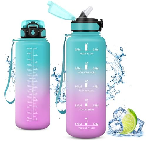 Vikaster Bouteille d'eau, Gourde avec Paille 1.5 l, sans BPA, Étanche & Réutilisable, Water Bottle Ouvrir en Un Clic, Convient pour la Gym, Le Yoga, Le Camping, Randonnée