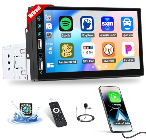 CAMECHO Autoradio Bluetooth 1 Din Stéréo avec Carplay Android Auto, Ecran Tactile 7 Pouces pour Voiture avec Bluetooth FM Radio Mirror Link USB/AUX/EQ SWC Caméra de recul+MIC