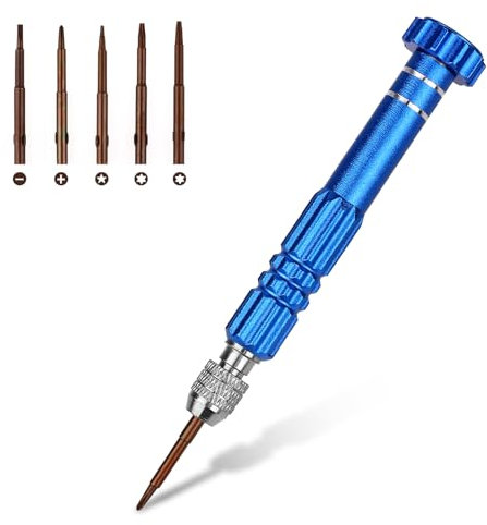 Mini tournevis 5 en 1 - Tournevis de précision - 5 en 1 - Tournevis fin multifonction - Pour électronique, téléphone, ordinateur portable, ordinateur, montre, lunettes, bijoux - Bleu