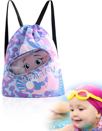 Bolsa de Natación Niños Bolsa de Piscina Impermeable Mochila Cuerdas Niños Bolsa Piscina Separación en Seco-Húmedo con Compartimento Zapatos Niños y Niñas mochila natacion bolsa piscina niña