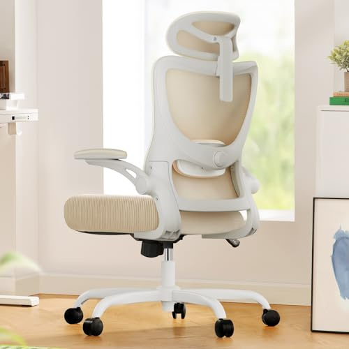 Marsail Ergonomischer Bürostuhl: Büro-Computer-Schreibtischstuhl mit hoher Rückenlehne aus Netzstoff und verstellbarer Lendenwirbelstütze, Rollstuhl, Drehstuhl mit Rollen, 3D-Armlehnen und Kopfstütze,