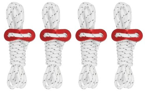 PATIKIL 4mm Corde de Tente, 4 Pcs 6.5Ft Cordon de Hauban Réfléchissant, Corde d'Arrimage, Corde de Paracorde, Cordes de Camping avec Ajusteurs de Cordon en Aluminium Rouge, Blanc