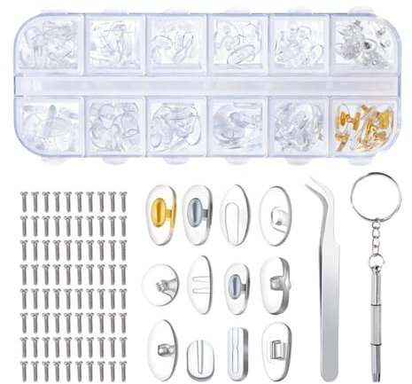 GUTERTOP Brillen Nasenpads, Antirutsch für Brillen, Brillen Reparaturset Set mit 80 Schrauben Pinzette Kleiner Schraubendreher für Brillen Lesebrillen 12 Stile 60 Paar
