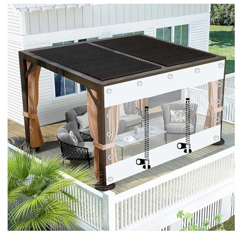 DGAMHF Tende trasparenti in PVC con occhielli, per esterni, impermeabili, trasparenti, con cerniera, tende antipioggia per pergola, patio, portico, garage e gazebo (4 x 3 m)