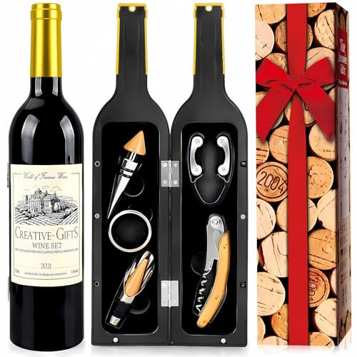 Set di Accessori da Vino a Forma di Bottiglia di Vino, Set di cavatappi, Set Regalo di Accessori per Il Vino, Set di apribottiglie, Set di Sommelier del Vino con apribottiglie (Gold bottle001)
