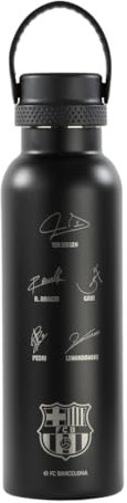 Safta F.C. BARCELONA BLACK - Botella Termo, Botella de Agua, Acero Inoxidable, Doble Aislamiento, 12h de Bebida Caliente y 24h de Bebida Fría, 7.3x25 cm, 600 ml