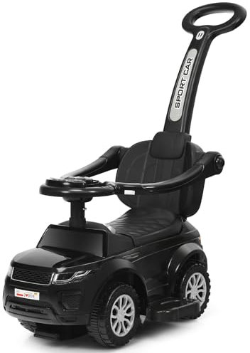 COSTWAY 3 in 1 Rutschauto Schiebeauto, Rutschfahrzeug mit abnehmbarem Schiebgriff, Schutzbügel & verstecktem Stauraum, Spielzeugauto mit Hupe Musik Licht, Rutsch Auto für Kinder ab 1 Jahr (Schwarz)