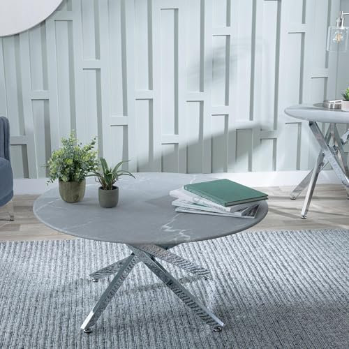 URBANDECO Ashley Glass Round Coffee Table with Chrome Metal Legs