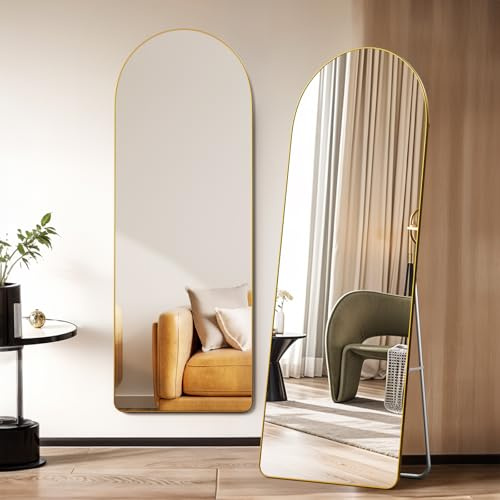Warmiehomy Arched Full Length Mirror, 165X60cm Large Full Body Floor Standing Mirror, Hanging or Leaning Against Wall for Bedroom Cloakroom, Gold