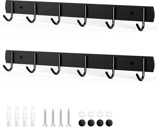 SHUTEX Kleiderhaken wand, 2 Stück Garderobenhaken Edelstahl, Garderobe Garderobenleiste Wandgarderobe mit 6 Haken, Hakenleiste Kleiderhaken Wand für Schlafzimmer Bad Küche (Schwarz)