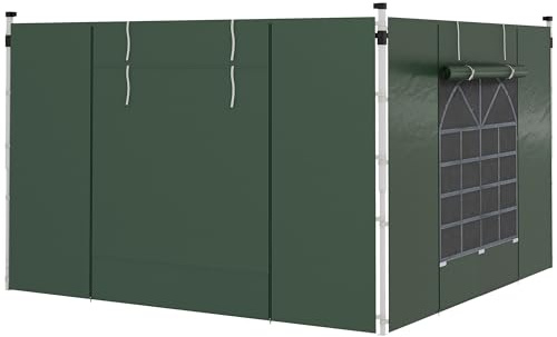 Outsunny 2er-Set Seitenteile für Pavillon 3x3/3x6 m, Seitenwand mit Fenster und Klettverschluss, wasserdicht Seitenwände aus Oxfordstoff, als Windschutz und Sichtschutz für Partyzelt, Grün