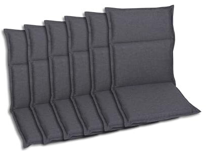 GO-DE Textil Bequeme und attraktive Polsterauflagen für Hochlehner-, Mittellehner- und Niederlehner-Gartenstühle (6er-Set, Uni Anthrazit, Mittellehner)