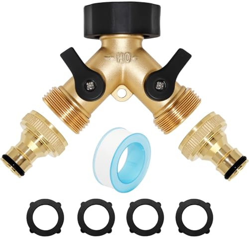Ottone a Forma di Y Connettore, 2 Vie Splitter, Raccordo Doppio Tubo Irrigazione Giardino, 3/4 Pollici, con Valvole di Accensione, Spegnimento Individuali, Connettori Maschio per Giardino, Prato