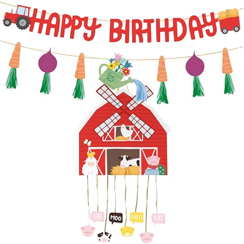 OH YEAH Piñata Kindergeburtstag, Bauernhof mit Girlande, große Geburtstags-Piniata, Dekoration für Kinderpartys, Girlande Bauernhof, 4,25 m (13 Stück), Piñata, Bauernhof, 45 x 42 cm, einfache Montage