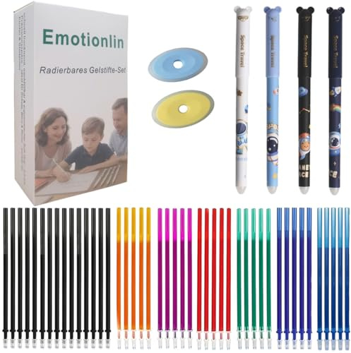 Emotionlin Radierbare Gelschreiber Set für Kinder & Erwachsene – Löschbare Stifte mit Ersatzminen & Radierer – Cooles Schreibwaren Set für Schule, Büro & Bullet Journal (4-Teilig Astronauten Set)