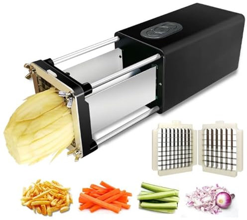 JDBDU Coupe-frites électrique en acier inoxydable avec lames de 1/2 et 3/8, appareil pour pommes de terre, carottes, concombres, etc. (noir)