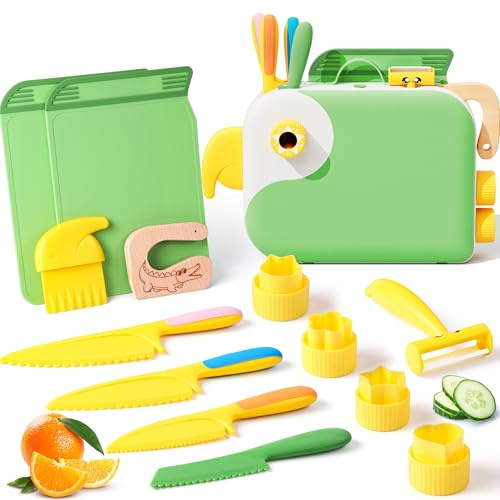 Kindermesser Set - Kinder Montessori Lernmesser mit Aufbewahrungsbox | BPA-frei, Kinderfreundlich Design, Kinder kochset, Geschenk für Kleine Köche, Kinder Schneidemesser ab 2 Jahren | Grün