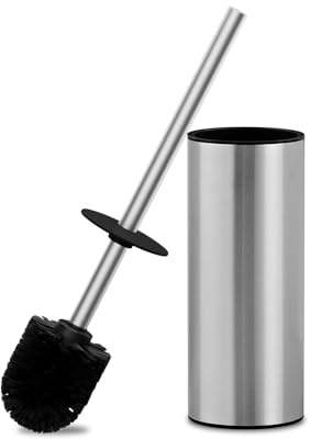 304 Stainless Steel Toilet Brush and Brush Holder Set, Circular Floor Toilet Brush Holder, Long Handle, Bathroom Heavy-Duty Cleaner, High-End Cylinder Wall (Brushed) YIGUANXIN