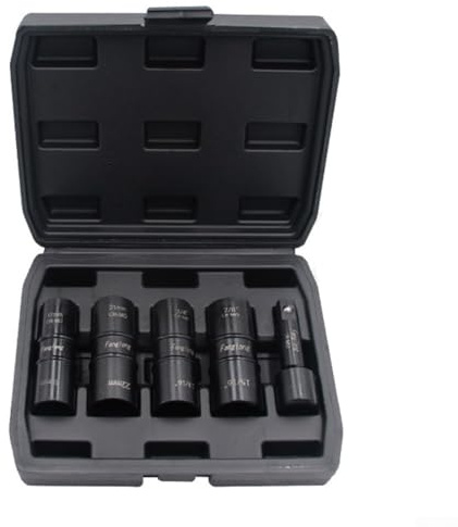 Double Ended Drive Socket Set 5-Piece Metric and for Imperial with Extension Bar for Automotive Lug Nut Removal, Chromium Steel Construction with Manganese