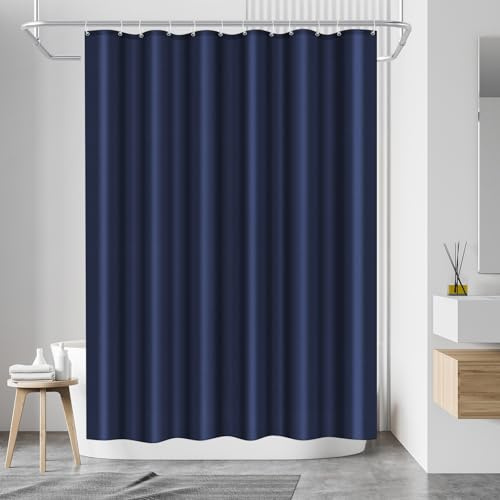 LUKDUNG Tenda da doccia in poliestere 180 x 220 cm, anti-muffa per bagno, tenda per vasca da bagno e doccia in tessuto impermeabile e lavabile, con 12 ganci blu navy
