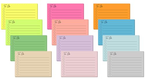 12 Farben linierte Haftnotizen, 500 Blatt To-Do-Liste Haftnotizblock linierte Notizen selbstklebende Haftnotizen bunte Zettel farbige Notizblöcke für Büro Zuhause Schule
