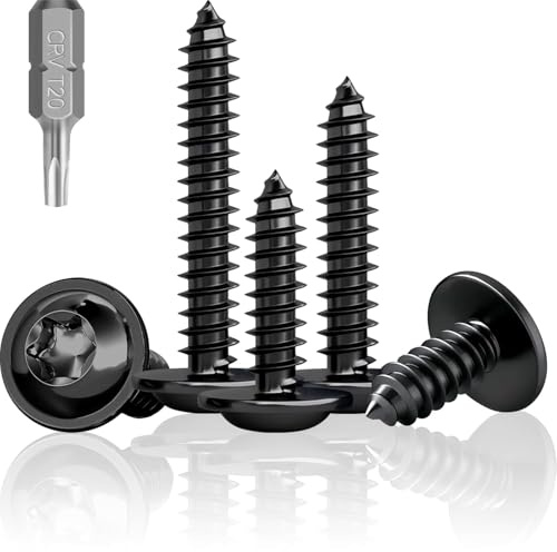 Torx Confezione da 100 viti a testa bombata per legno A2 V2A, nere M4 x 40 mm, in acciaio inossidabile, per pannelli acustici, viti a testa piatta Torx