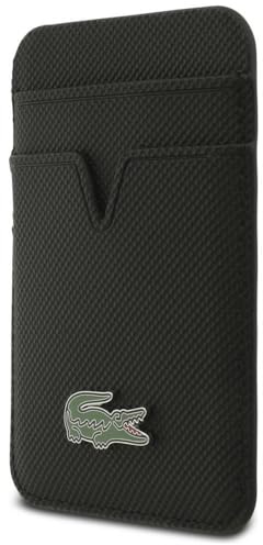 Lacoste - Portefeuille pour Cartes, Compatible avec MagSafe, Rangement de Cartes, Porte-Cartes, Petit piqué, Cuir synthétique, Noir