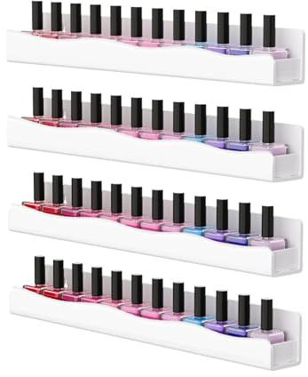 EnxJire Nail Polish Rack Nail Polish Wall Rack 4 Shelves 15 Inch White Organizer for Bottles Multi-Purpose Shelf Organiser