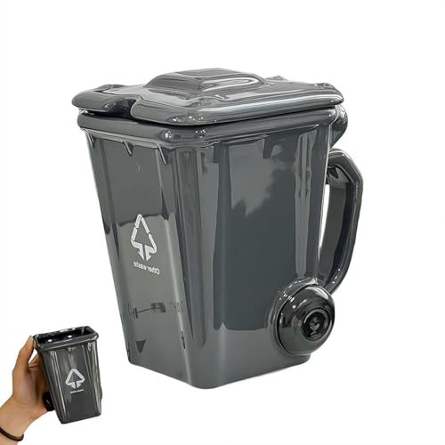 Wheelie Bin-Themed Funny Mugs, 400 Ml Trash Can Shaped Ceramic Coffee Cup with Handle, Ceramic Mug for Kitchen Office Living Room Christmas Party (Gray 400ml)