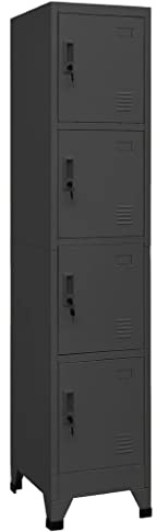 Teenpull Schließfachschrank Anthrazit 38x45x180 cm, robuster Stahl Spind mit 4 abschließbaren Türen, vielseitiger Aufbewahrungsschrank für Büro, Schule, Zuhause