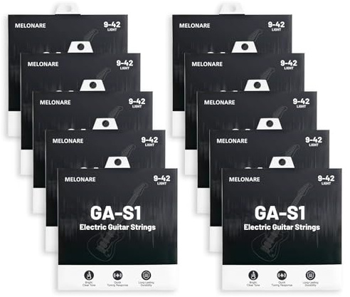 MELONARE Cuerdas Guitarra Eléctrica 9-42 Super Light 10 uds GA-S1-10 | Calibre 9-42, entorchado de acero niquelado, núcleo hexagonal, revestimiento antioxidante, cuerdas Ball-End