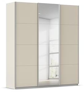 Rauch Möbel KULMBACH, Schwebetürenschrank, Farbe Beige, Breite 203 cm | Kleiderschrank mit Schwebetüren, Schiebetüren, 3-türig, mit Spiegel, Zubehör Basic, Schlafzimmer, Jugendzimmer, Garderobe