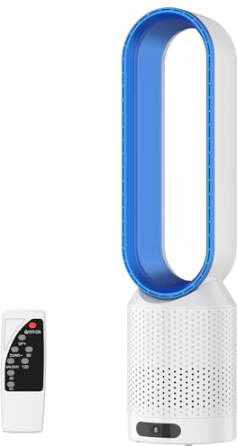 Ventilatore senza rotore con telecomando, ventilatore a torre 2 in 1 molto silenzioso e purificatore d'aria con HEPA, 8 velocità, oscillazione a 90°, timer, refrigeratore d'aria, climatizzatore mobile