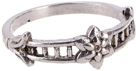 GURU SHOP Filigraner Band Modeschmuck Ring aus Messing mit Blumenmotiv | Zierlicher Ring mit geometrischen und floralen Elementen, glänzendes Finish, Unisex-Design, ideal für jeden Anlass.