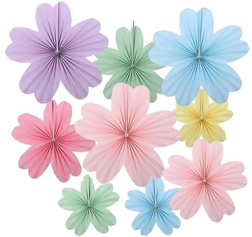Paper Flowers Decorations, Hanging Paper Flower Fans Party Birthday Decorations Hanging for Birthday Party Wedding 9 PCS