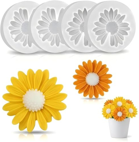 4 Piezas Moldes de Silicona para Velas Margarita 3D, Jabón, Yeso y Resina | Flexibles y reutilizables, desmoldeo fácil, de -40 a 230 °C; para fondant, chocolate, arcilla, regalos y decoración del hogar