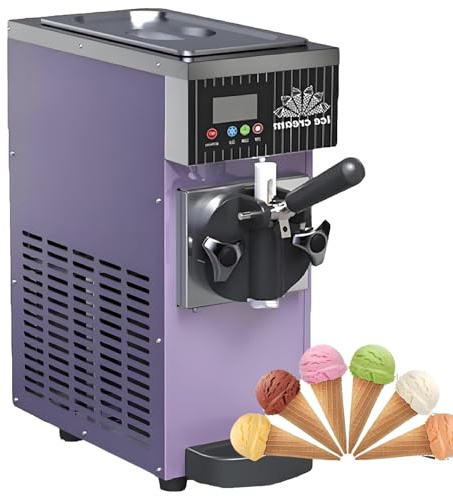 AiODiO Gelatiera monogusto, 3,5 l, da banco, 4-5 l/h, Sistema di Raffreddamento ad Aria con Pannello LED, Ideale per ristoranti e Negozi. Purple-220V