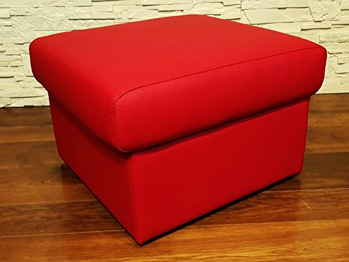 Quattro Meble Rot Echtleder Hocker aufklappbar mit Stauraum Sitzhocker Rindsleder Sitzwürfel 60x55 Fußhocker Polsterhocker Echt Leder Puff