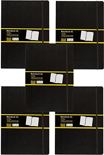 Idena 209292 - Notizbuch DIN A4, 192 Seiten, 80 g/m², liniert, schwarz (5er Pack)