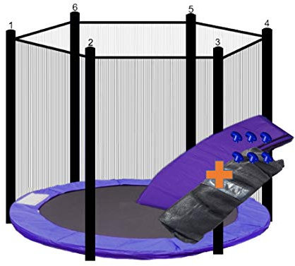 walexo Trampolin Randabdeckung + Sicherheitsnetz für 6 Stangensysteme (396 cm Ø, Lila/Schwarz)
