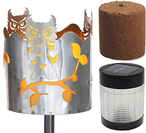 Novaliv Gartenfackel Eule Feuerschale Metall mit Stiel Brennmittel Solarlampe LED