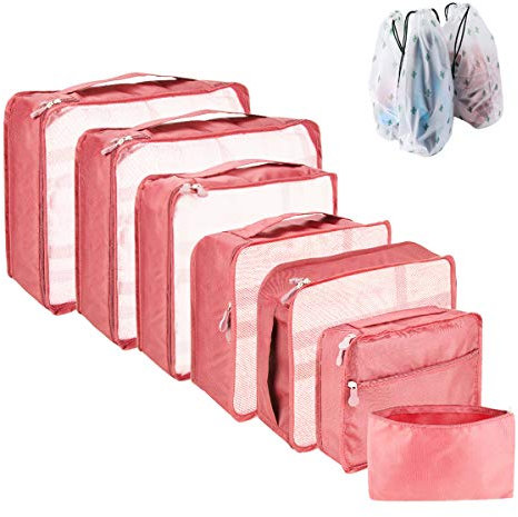 Packing Cubes for Suitcase 10 Sizes Suitcase Organizer Bags 10 Pcs Travel Bags Organiser (Pink)