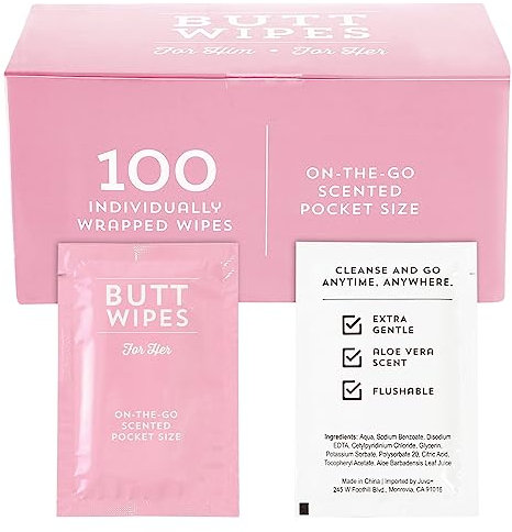BLUE PANDA 100 Pack Wet Travel Butt Wipes, On-The-Go Flushable Wipes Individually Wrapped for Adults (Aloe Vera Scented), Pink