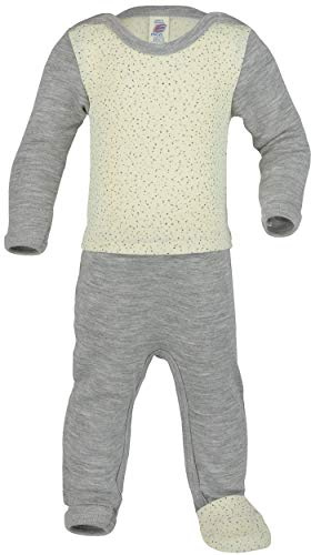 Engel Natur, Baby Overall mit Umschlag am Fuß, 70% Wolle (kbT), 30% Seide (62/68, Natur/Grau (bedruckt))