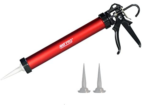 AWF PRO Sausage Caulking Gun, 20 oz Foil Pack and 10 oz Cartridge Convertible, 25:1 Thrust Ratio, Aluminum Barrel, Includes 3 Tips